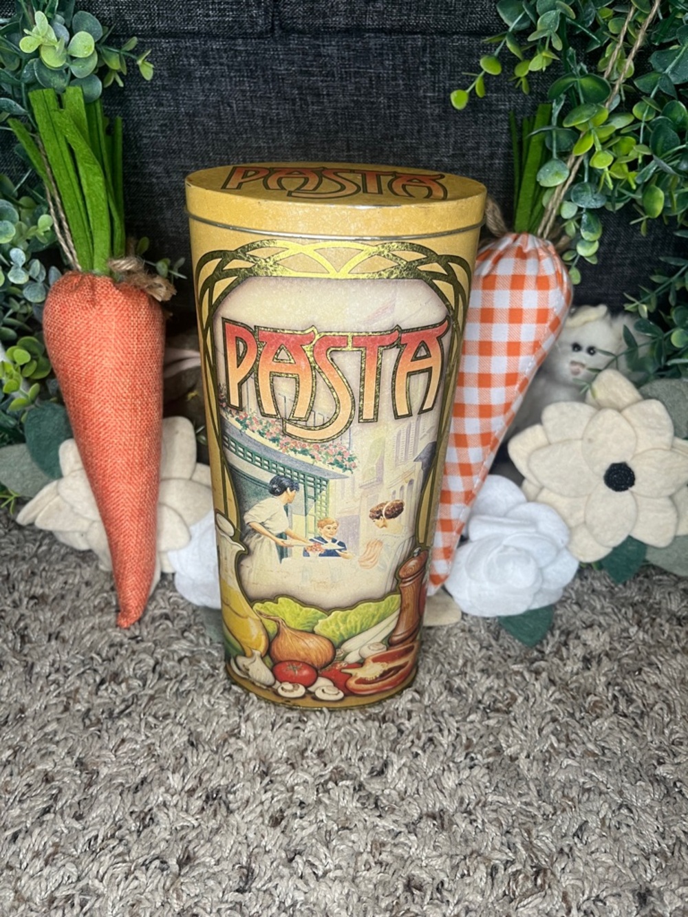 Vintage Style Pasta Tin - Yellow & Cream Graphic